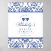 シックなペリウィンクルリボンブライダルシャワーウェルカムサイン ポスター (正面)