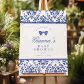 シックなペリウィンクルリボン赤ちゃんシャワー歓迎サイン ポスター