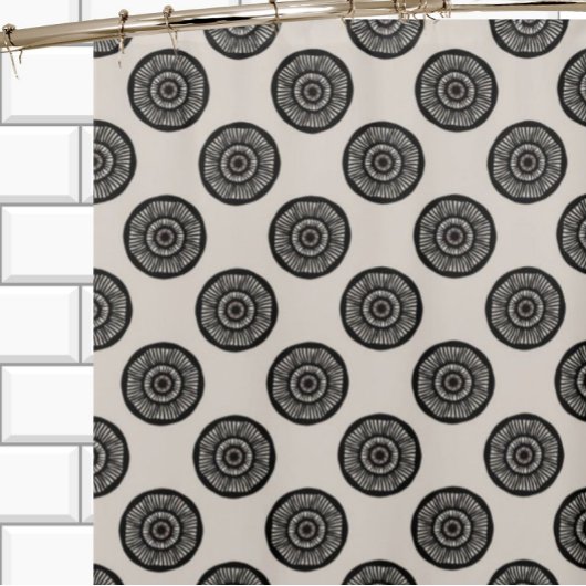 シックなホイールパターンモチャブラウン シャワーカーテン