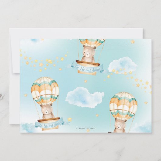 シックなホットエアバルーンテディベアボーイ誕生日写真 招待状 (裏面)