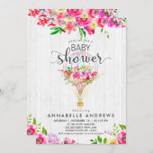 シックなホットエアバルーンベビーガールシャワー招待状 招待状 (正面/裏面)