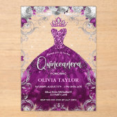 シックなホットピンクの明るい赤紫色ドレスフローラキンセアニェラ アクリル招待状 (正面)