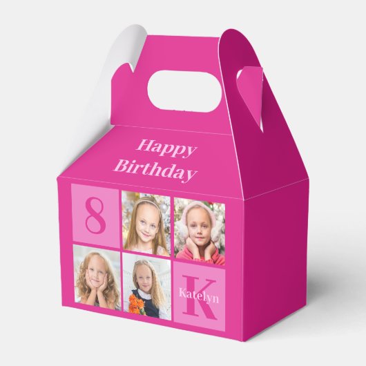 シックなホットピンクカスタムの女の子フォトバースデーパーティー フェイバーボックス (正面サイド)