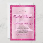 シックなホットピンクグラムダイヤモンドスパークルブライダルシャワー 招待状 (正面)