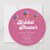 シックなホットピンクグリッターディスコボールブライダルシャワー 招待状 (裏面)