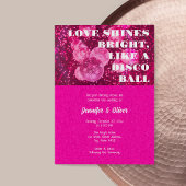 シックなホットピンクグリッターレトロディスコボー結婚ルズ 招待状