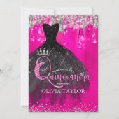 シックなホットピンクシルバーグリッタードリップキンセアニェラ 招待状 (正面)