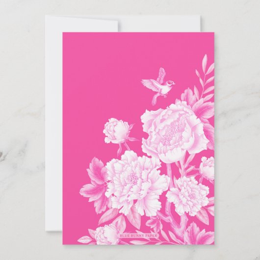 シックなホットピンクチノワジェリーフラワーガーデン結婚ズ 招待状 (裏面)