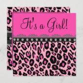 シックなホットピンクヒョウ赤ちゃんシャワー 招待状 (正面/裏面)