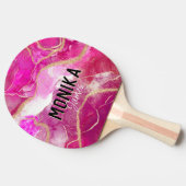 シックなホットピンクフェイク金ゴールドグリッターマーブルモノグラム 卓球ラケット (横)