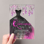 シックなホットピンクブラッククリスタルドリップキンセアニェラ アクリル招待状 (インサイチュ (ポータブル))