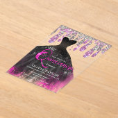 シックなホットピンクブラッククリスタルドリップキンセアニェラ アクリル招待状 (レイダウン)