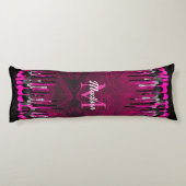 シックなホットピンクブラックグリッタードリップモノグラム ボディピロー (裏面)
