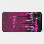 シックなホットピンクブラックグリッタードリップモノグラム Case-Mate iPhoneケース (裏面(横))