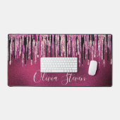 シックなホットピンクブラックドリッピンググリッターモノグラム デスクマット (キーボード&マウス)