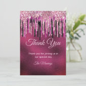 シックなホットピンクブラックドリッピンググリッター カード (スタンド正面)