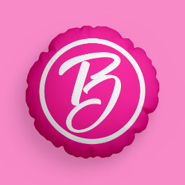 シックなホットピンクホワイトモノグラムスクリプト ラウンドクッション