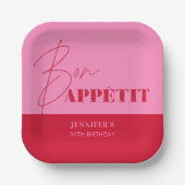 シックなホットピンクレッドボンアプリティスクリプト誕生日 ペーパープレート (正面)
