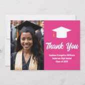 シックなホットピンク卒業写真カスタムありがとう サンキューカード (正面)