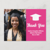 シックなホットピンク卒業写真カスタムありがとう ポストカード (正面)