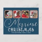 シックなホリデーフォトスクリプトバラ金ゴールドブルークリスマス ポストカード (正面)