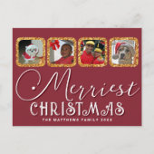 シックなホリデーフォトスクリプト金ゴールドレッドクリスマス ポストカード (正面)