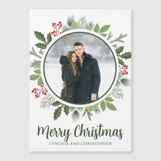 シックなホリークリスマスリースフォトマグネットカード (正面)