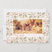 シックなホリーフレームフォトクリスマス シーズンカード (正面)