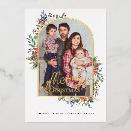 シックなホリーベリーアーチフレーム写真年レビュー 箔シーズンカード