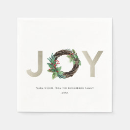 シックなホリーベリーグリーンシルバージョイリースクリスマス スタンダードカクテルナプキン