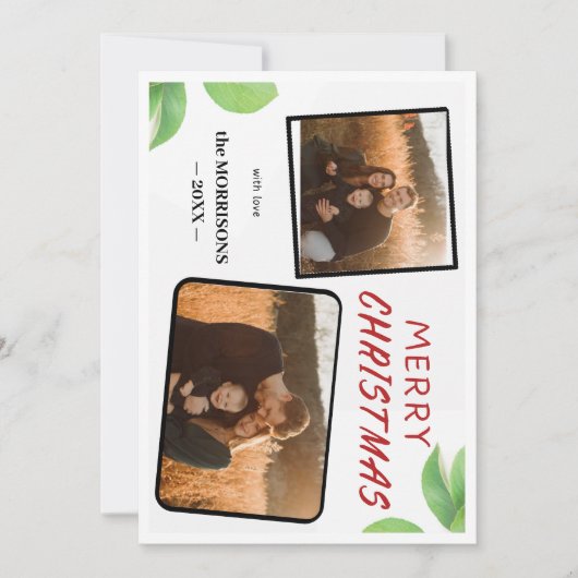 シックなホリーベリーメリークリスマス2フォトカード シーズンカード (正面)