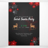 シックなホレッドバーガンディ雪の結晶クリスマスニューイヤー 三つ折り招待状 (内部中)