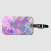 シックなホログラフィガーリーックスタイリッシュピンク ラゲッジタグ (正面横)