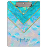 シックなホログラフィガーリーックスタイリッシュブルーのスケッチブック クリップボード (正面)
