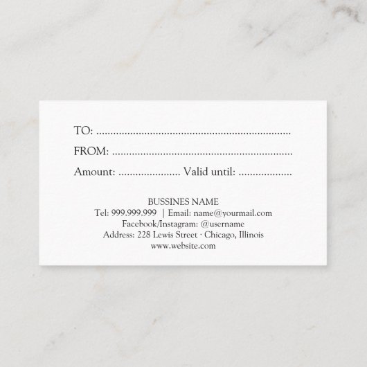 シックなホログラフィックギフト証明書のためのギフト 名刺 (裏面)