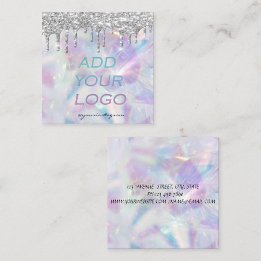 シックなホログラフィックシルバーグリッターがあなたのロゴを乾かす スクエア名刺 (正面/裏面)