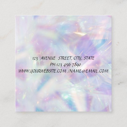シックなホログラフィックシルバーグリッターがあなたのロゴを乾かす スクエア名刺 (裏面)