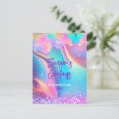 シックなホログラフィックドリップスグリッタークリスマス新年 ポストカード (スタンド正面)