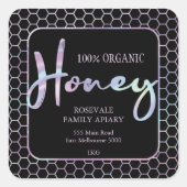 シックなホログラフィックハニカムハニーアピアラベル スクエアシール (正面)