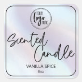 シックなホログラフィックパール背景あなたのロゴキャンドル スクエアシール (正面)