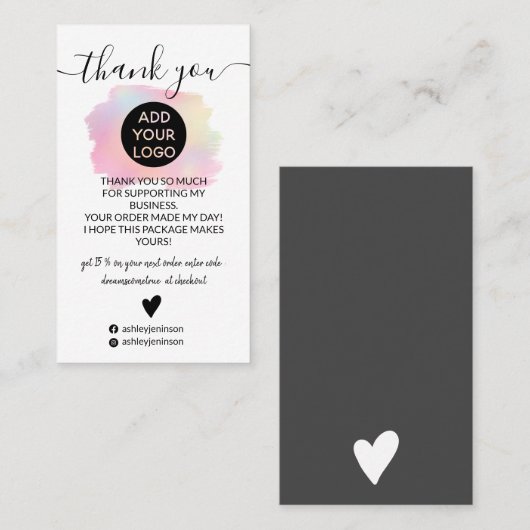 シックなホログラフィックブラシストロークのロ感謝していゴの順序 名刺 (正面/裏面)