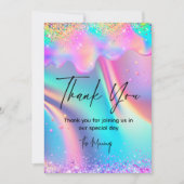 シックなホログラフィックユニコーンのドリップ感謝していグリッターユー カード (正面)
