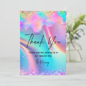 シックなホログラフィックユニコーンのドリップ感謝していグリッターユー カード (スタンド正面)