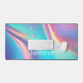 シックなホログラフィックユニコーン星モノグラム デスクマット (キーボード&マウス)