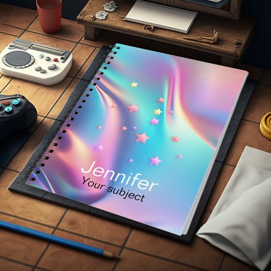 シックなホログラフィックユニコーン星モノグラム ノートブック