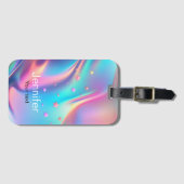 シックなホログラフィックユニコーン星モノグラム ラゲッジタグ (正面横)