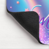 シックなホログラフィックユニコーン滴下グリッターモノグラム マウスパッド (コーナー)