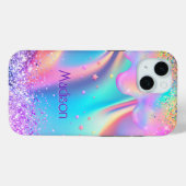 シックなホログラフィックユニコーン滴下グリッターモノグラム Case-Mate iPhoneケース (裏面 (横))