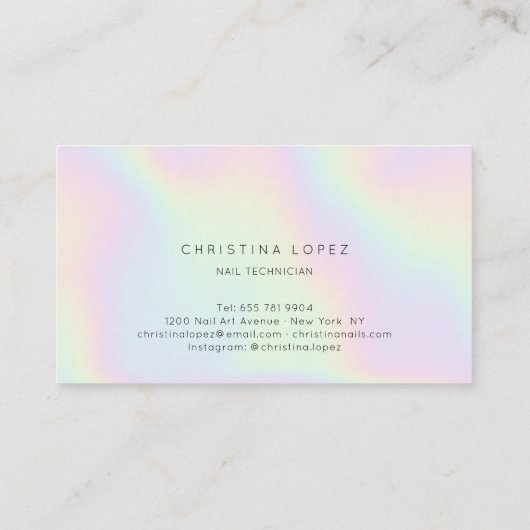 シックなホログラフィックレインボーユニコーン爪、 ネイルスクリプト 名刺 (裏面)
