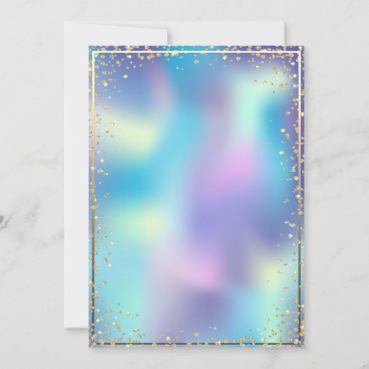 シックなホログラフィック金ゴールドティアラ，ダイアモンズキンセアニラ 招待状 (裏面)